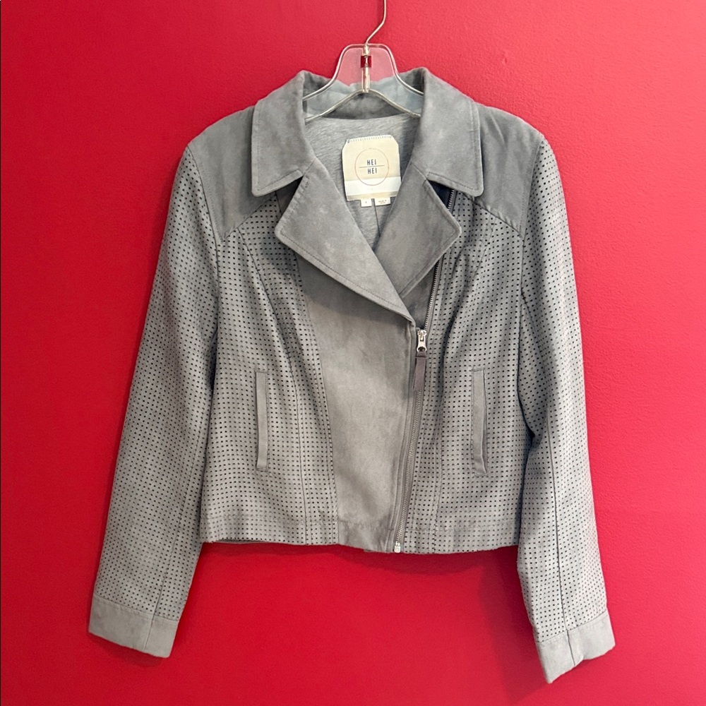 Anthropologie Hei Hei Gray Faux Suede Moto Jacket Sz S